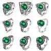 Vintage S925 Silver Ring Oval Round Natural Malachite Ring Sun And Flower Shaped Retro Fine Jewelry For Women Men