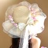 Big Brim Flower Lace Bow Straw Hat Women's Summer Vacation Wind Sun Hat Beach Seaside Sun Hat