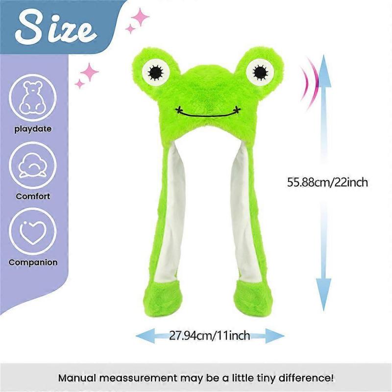 Frog Hat with Ears Moving Jumping Pop Up Beating Hat Plush Toy Cosplay Dress Up Holiday Christmas Funny Gift for Kids Boys Girls
