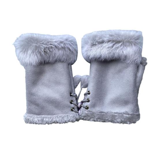 Women Fingerless Gloves Winter Suede Faux Fur Gloves Warm Fuzzy Half Finger Mittens for Women Girls Teens Writing Typing