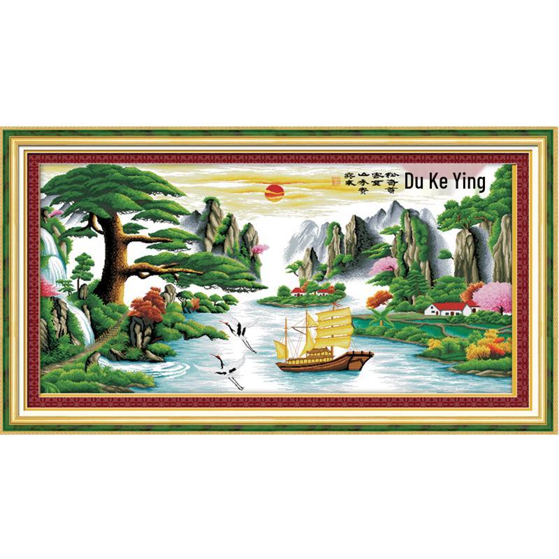 2m 3m New Style Precise Printing Silk Thread Landscape Cross-Stitch: Welcoming Pine Wealth Version