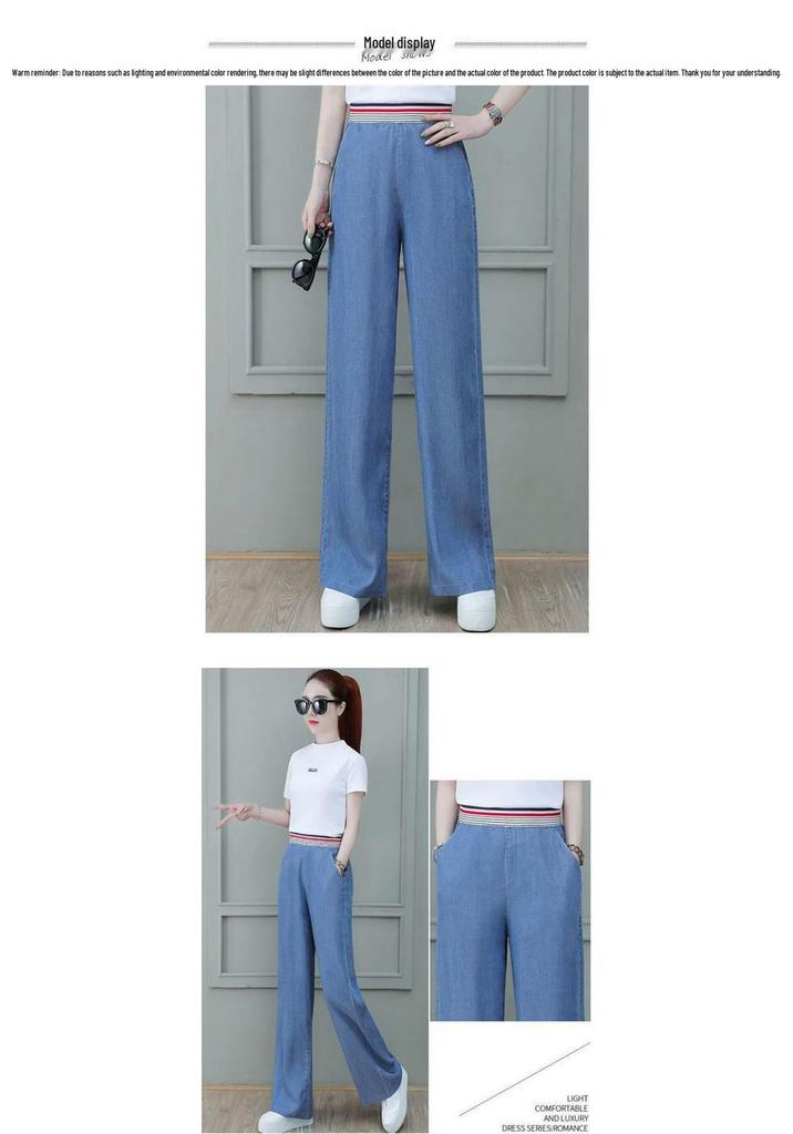 Pantalones de Pierna Ancha de Denim Tencel de Cintura Alta para Mujer - Seda de Hielo, Edición Verano 2026