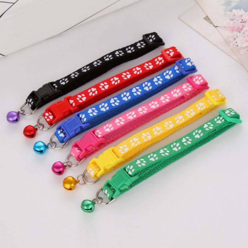 Dog Cat Collars With Bell Pendant Adjustable Puppy Kitten Necklace Cartoon Footprint Colorful Cats Collars Pet Accessories