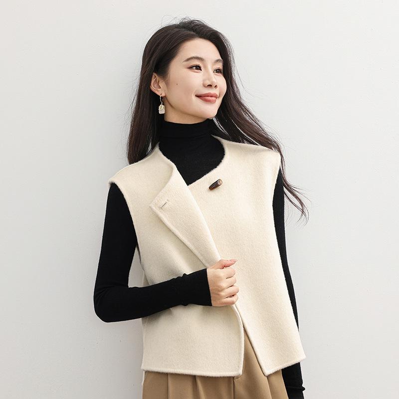 2025 Herbst/Winter Petite Damen Doppelseitige Wolle V-Ausschnitt Weste - Hochwertige Ärmellose Weste