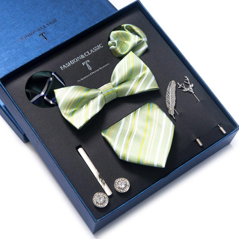 Dress 8-Piece Wedding Groom Tie Men'S Formal Business Bow Tie Square Scarf Tie Clip Hand-Typed Gift Box Packaging