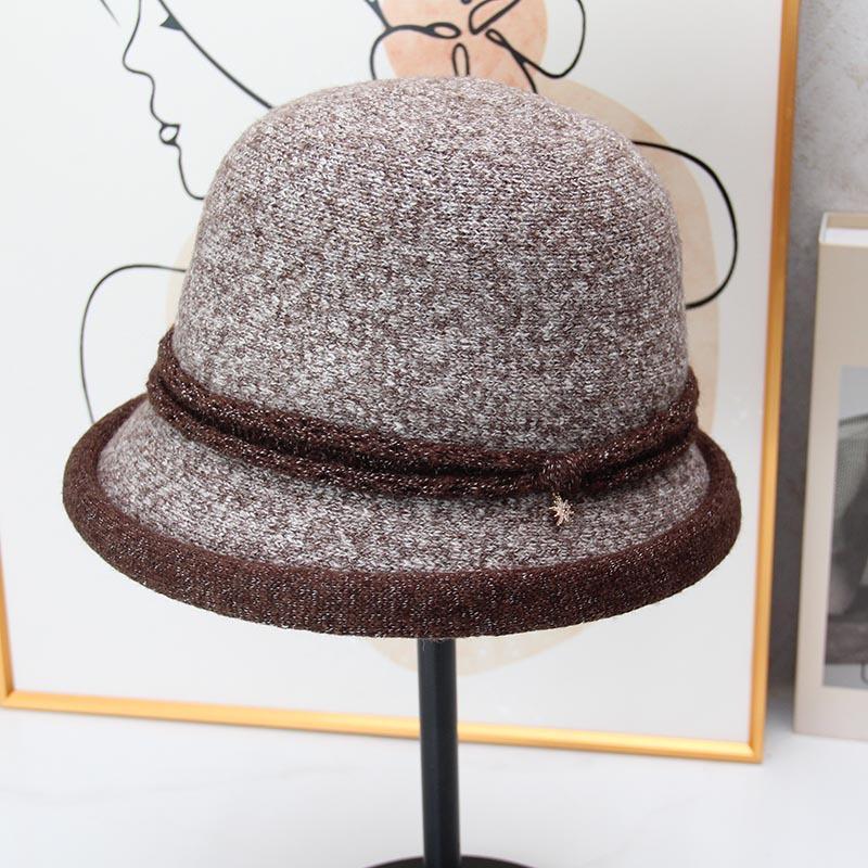 Autumn and Winter Retro Knitted Bucket Hat Women's Curled Short-brimmed Top Hat Elegant Middle-aged Mother Hat Foreign Style Versatile Thermal Hat
