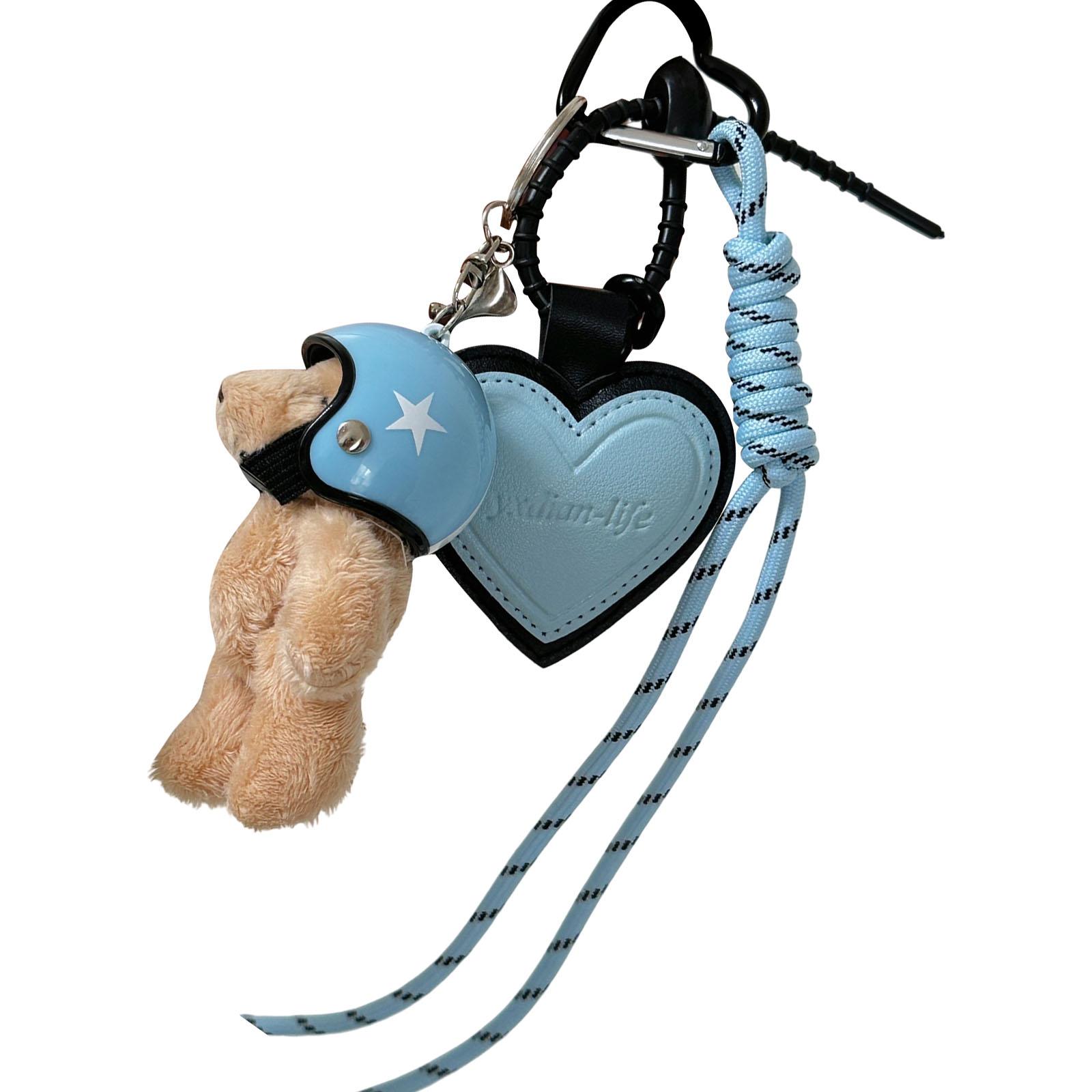 

Брелок для ключей в форме сердца, брелок для телефона, креативный брелок для ключей от машины, брелок для ключей в виде шлема и медведя, подвесные украшения, шарм для сумки для женщины синий