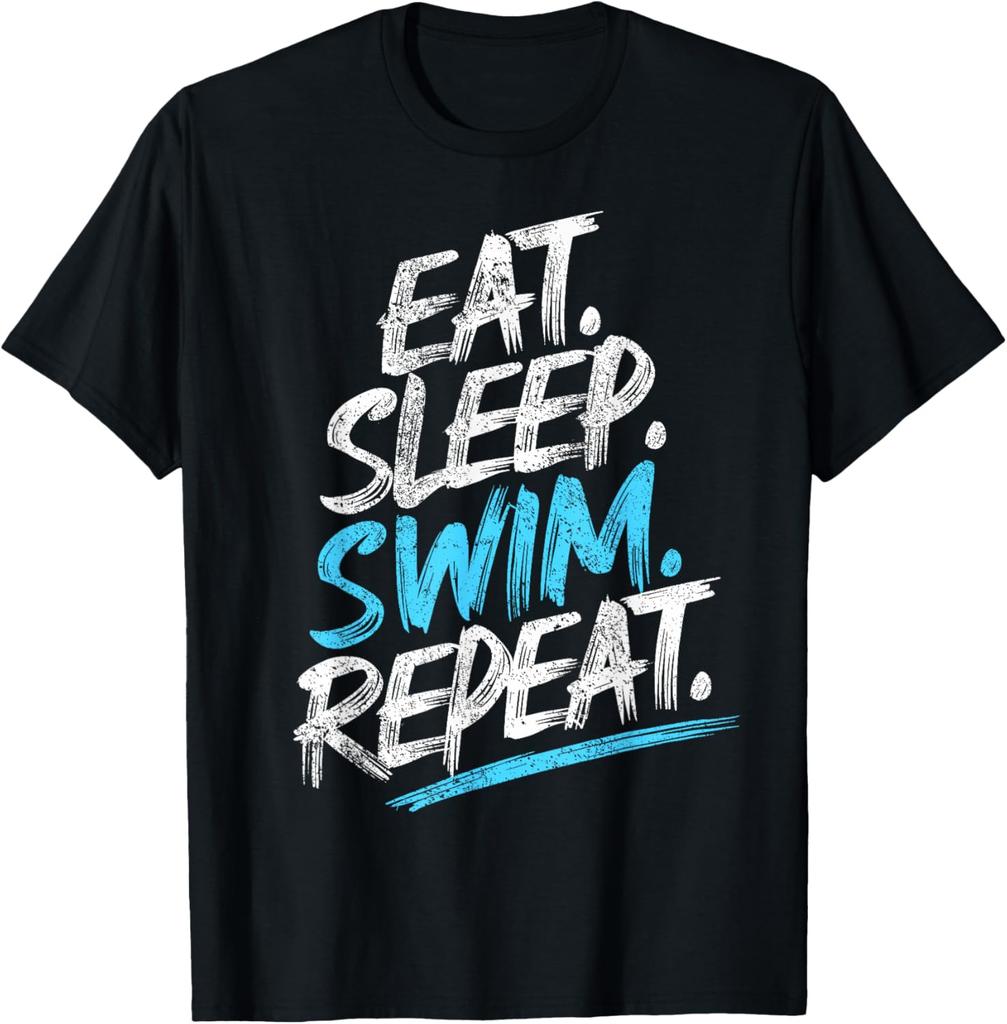 Eat Sleep Swim Repeat TShirt Print Original Design Gifts Cotton Vintage T Shirt Graphic T Shirts Camiseta Hombre