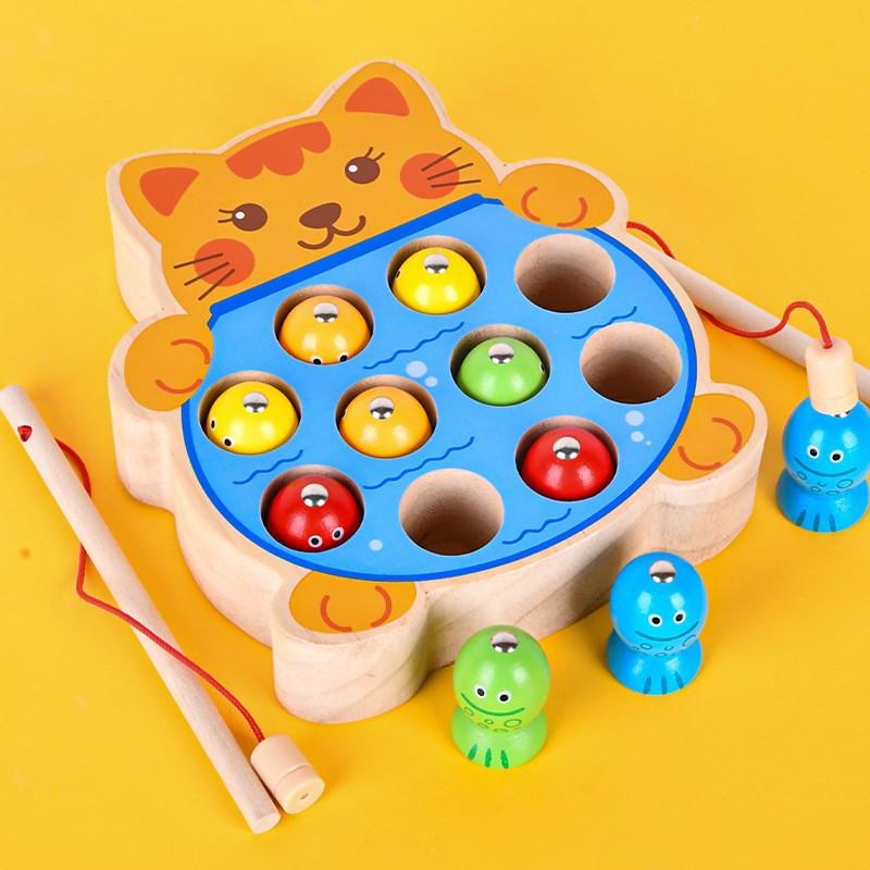 Magnetic Wooden Cartoon Dinosaur Kitten Frog Fishing Table Games Baby Brain Parent-Child Toys