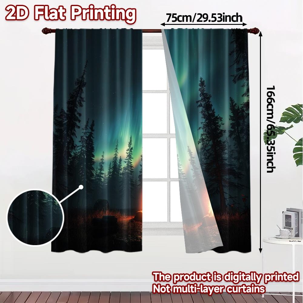 2pcs, 2D FLAT PRINTING Curtains (Without Rod) AuroraCampfire Chic Curtain Cloth Durable 100% Polyester Fabric Curtains Thermal