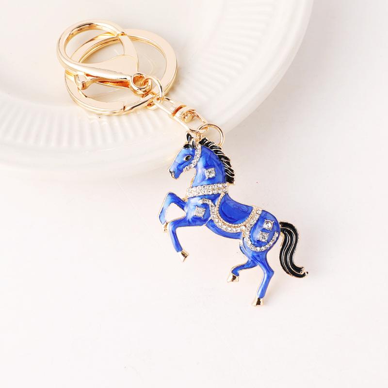 2026 New Horse Keychain Sparkling Crystal Metal Animal Pony Handbag Pendant Decoration Car Key Ring New Year Souvenir Gift