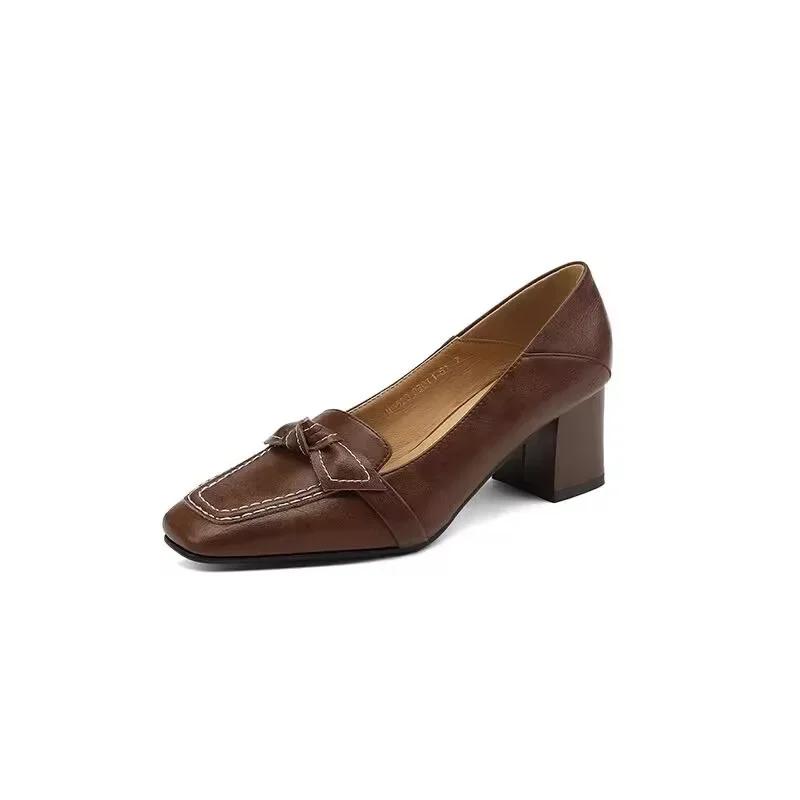 Women Retro Bowknot High Heels Spring Autumn Fashion Elegant Square Toe Stiletto Chunky Heels Pumps Party Dress Casual Shoes