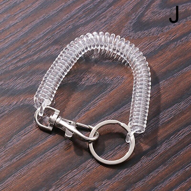 Elastischer Federseil-Schlüsselanhänger, Schlüsselanhänger, silberfarbener Metallkarabiner für Outdoor-Camping, Anti-verlorenes Telefon, Frühlings-Schlüsselanhänger