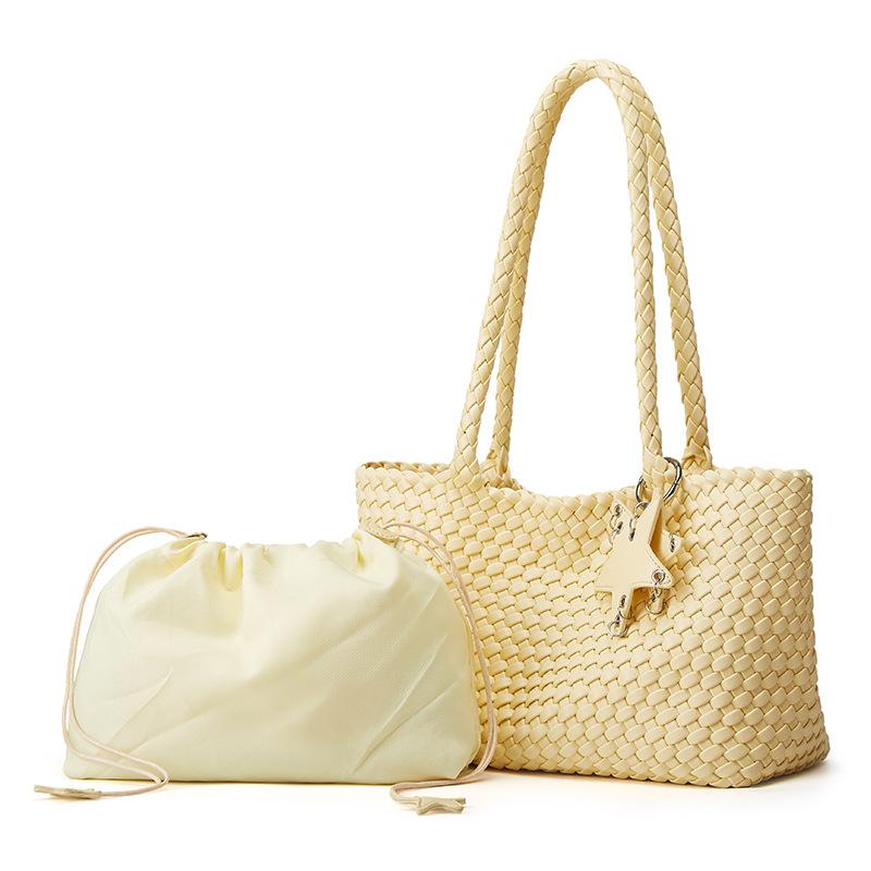 Large-capacity Horizontal Hand-woven Single-shoulder Bag, High-end Vegetable Basket Bag, Casual Tote Bag