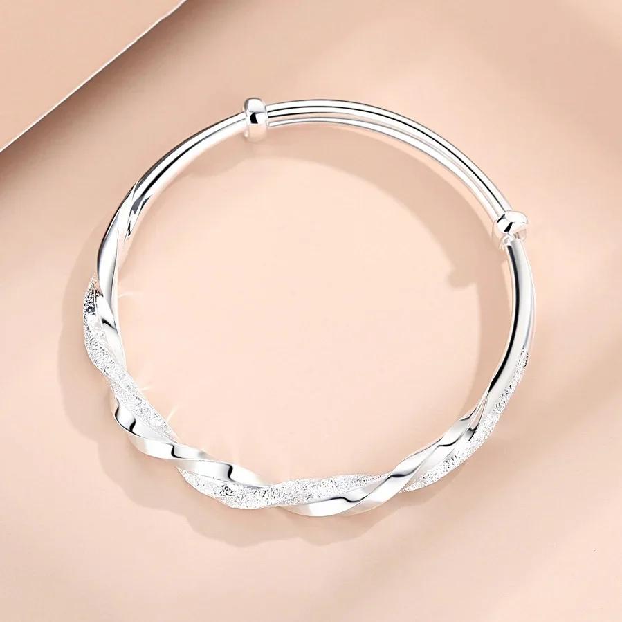 Charms 925 Sterling Silver Bracelets for Women Luxury Original Adjustable Twisted Woven Bangle Bracelet Party Wedding Jewelry