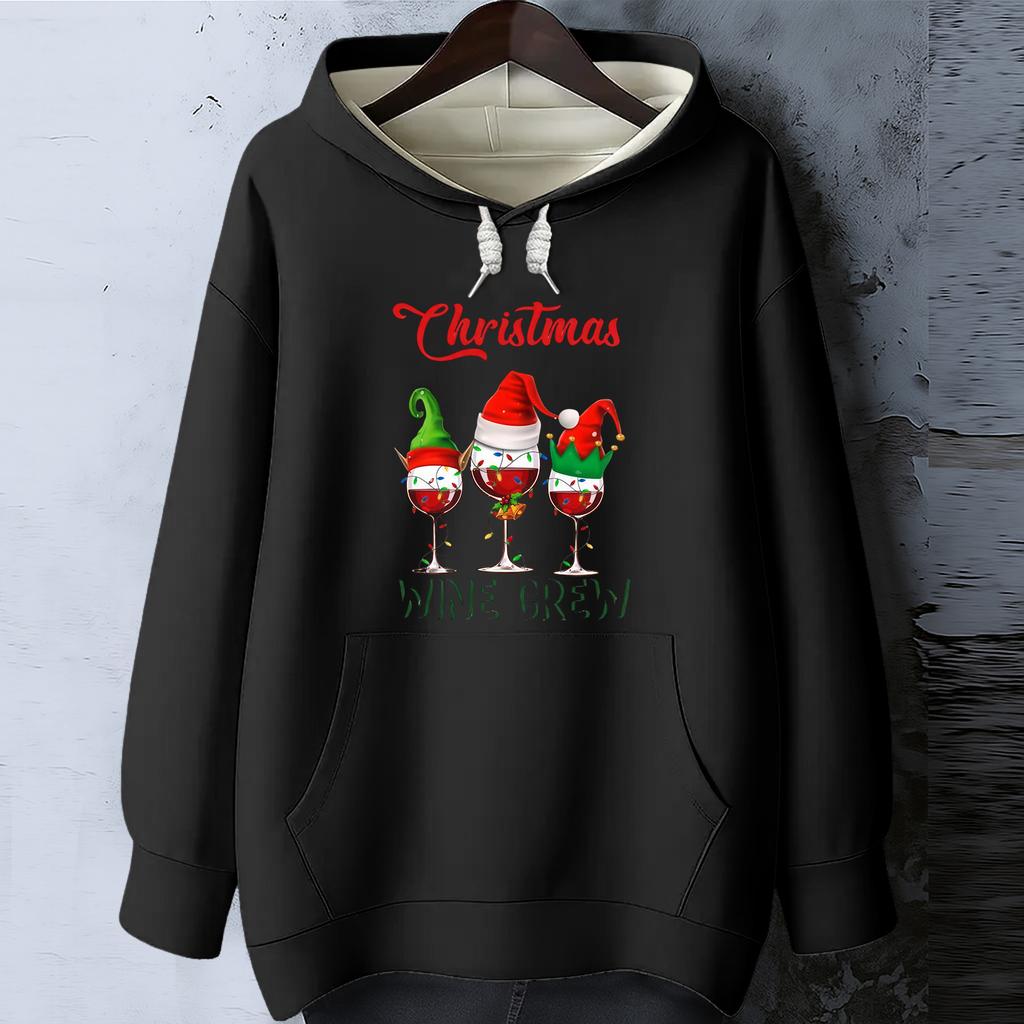 Women's Christmas Print Loose Casual Long Sleeve Hooded Sweatshirt