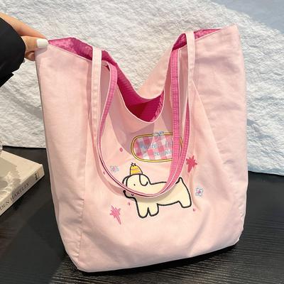 Süße bestickte Welpen-Umhängetasche frische kontrastierende Farbe Dopamin doppelseitige Tasche große Kapazität Segeltuchtasche Schultasche Pendlertasche
