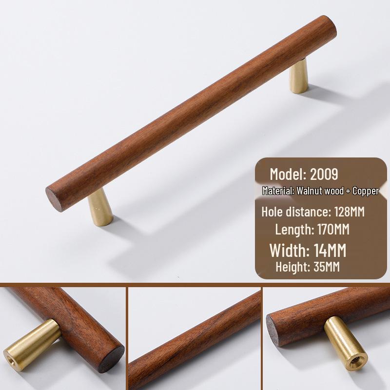 Japanese Minimalist Walnut Handle Solid Wood Cabinet and Wardrobe Drawer Handle