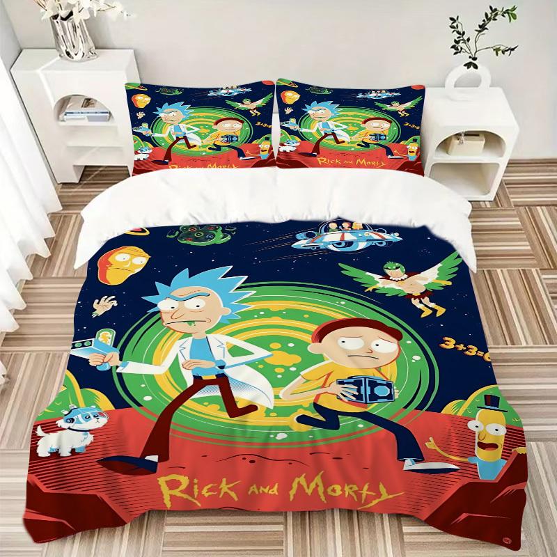 3pcs Rick_and_Morty Duvet Cover Set, 1 Duvet Cover + 2 Pillowcases (No Insert), Cozy Bedding, Bedroom Set, Easy Care, Durable yy251103095