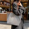 New Korean Style Large Capacity Striped Tote Bag Fashion Lazy Casual Commuter Canvas Shoulder Bag Casual Texture Bucket Bag