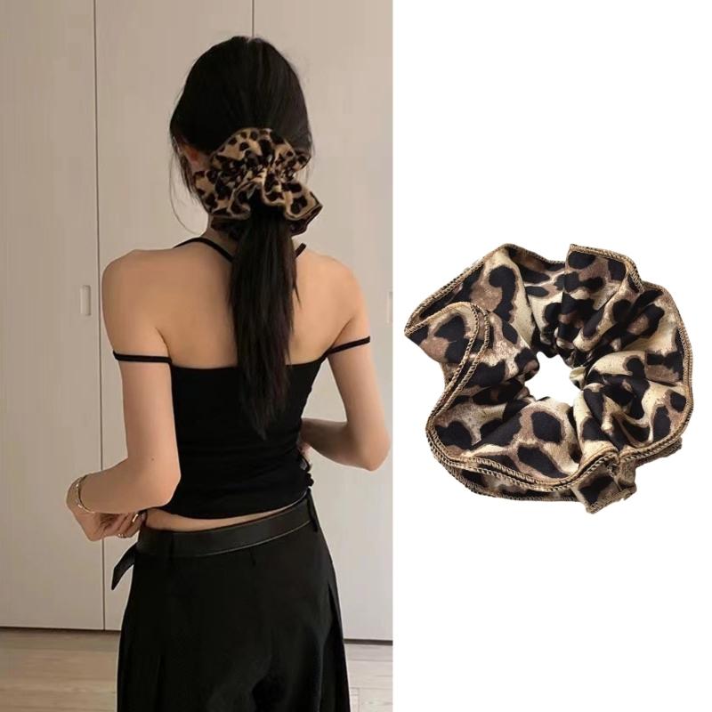 Haargummis mit Leopardenmuster Dicke Hochsteckfrisur Übergroßes Haargummi Elegantes Haarband Scrunchy Frauen Pferdeschwanzhalter