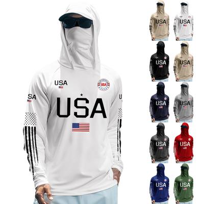 Long Sleeve Shirts for Men USA Print Hooded Sun Shirts Sun Hoodie Guard for Men Fishing Shirt