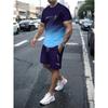 Summer Men's 3D Gradual Change Printed Sports Suit Fashionable Versatile Breathable Casual Trend