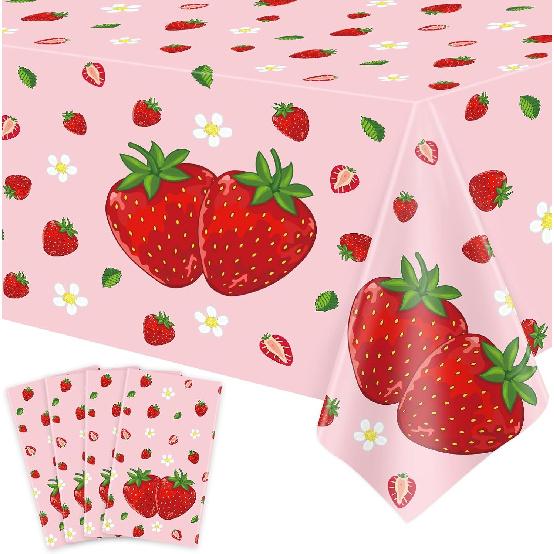 4 Pack Pink Strawberry Table Cloth Strawberry Birthday Decorations Berry Sweet One Table Covers for Strawberry Party Decoration Berry Sweet Baby