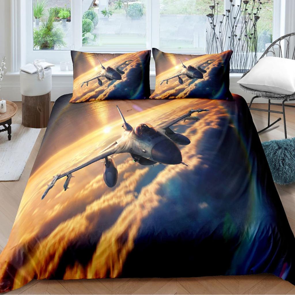 Aircraft Three-Piece Quilt Cover 3D Digital Printing Bedding Set Four Seasons Bed Cover