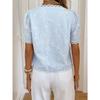 Women's  Summer New French Style Lace Trim Patchwork V-neck Short Sleeve Embroidered Chiffon Cutout Blouse Top