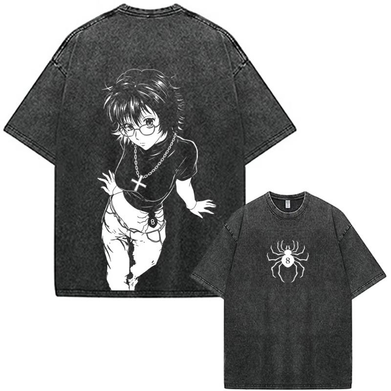 Anime Hunter X Hunter Chrollo Lucilfer Phantom Troupe Vintage Gewaschenes T-Shirt Mode Locker Baumwolle Kurzarm T-Shirt