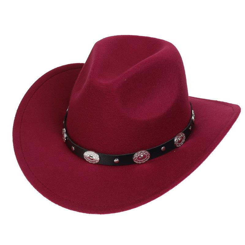 Western Cowboy Top Hat Spring And Autumn New Jazz Hat Big Brim Pentagram Belt Accessories Felt Hat Men And Women