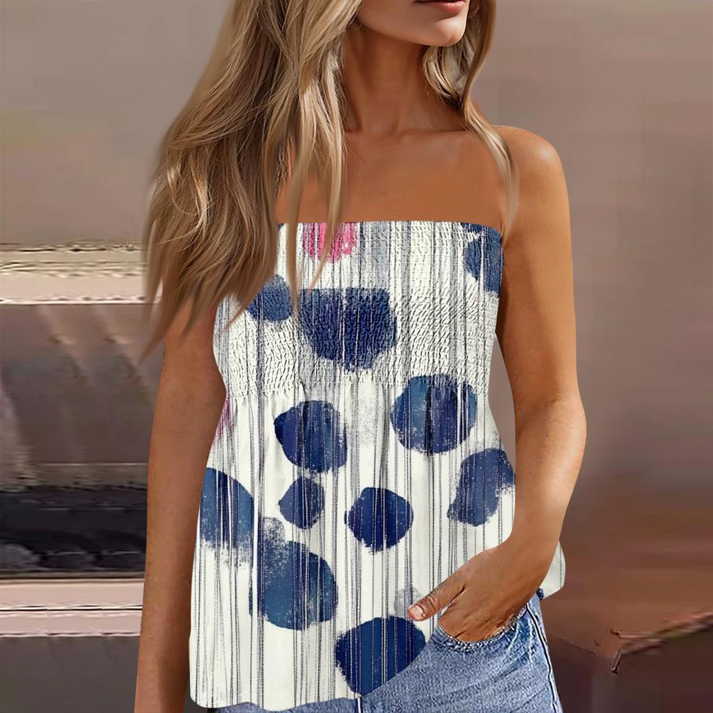 Tube Tops For Women,Cute Sexy Off Shoulder Print Sleeveless T-Shirt