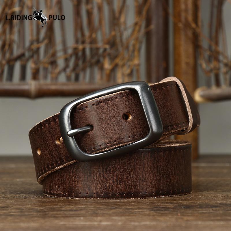 Fashion Retro Distressed Wrinkled Leather Belt for Men and Women Genuine Leather First Layer Cowhide Casual Jeans Belt