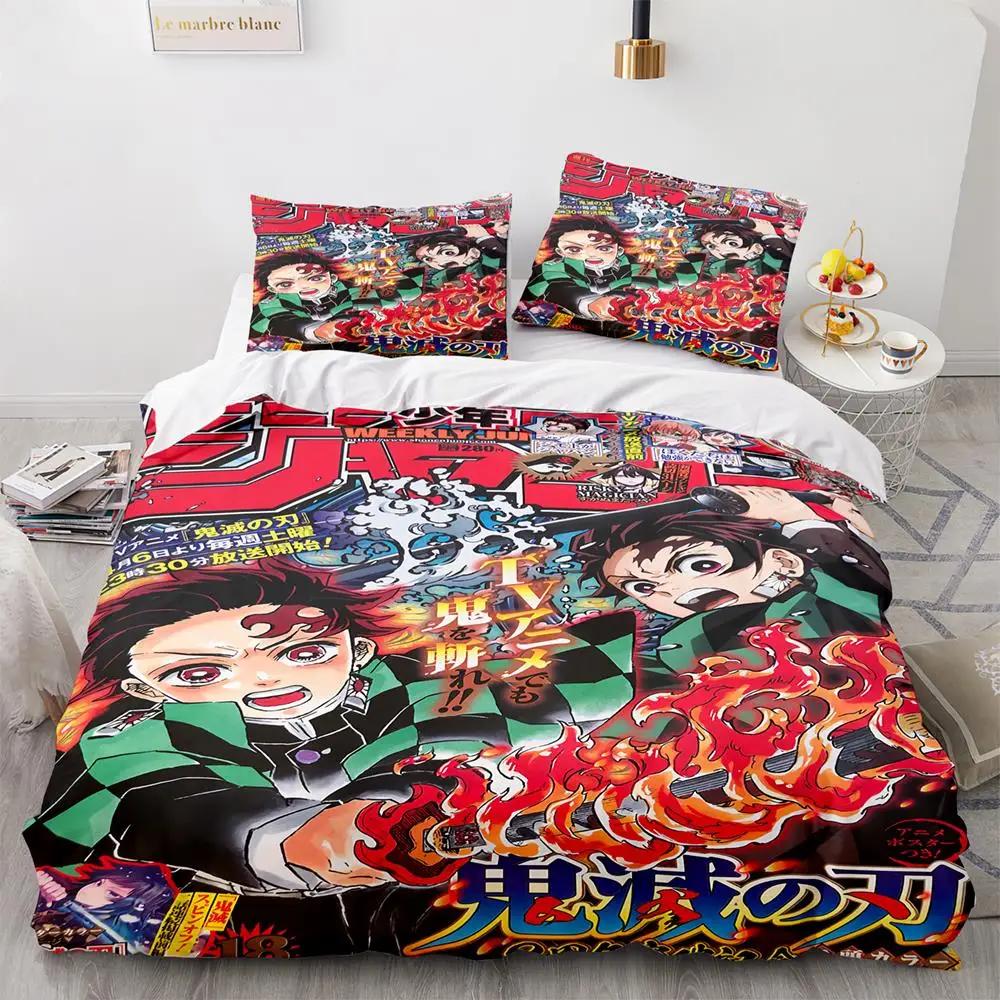 Conjunto de Cama Kamado Tanjirou Solteiro Twin Completo Queen King Size Demon Slayer Conjunto de Cama Adulto Criança Quarto Conjuntos de Capa de Edredom Anime 3D 33