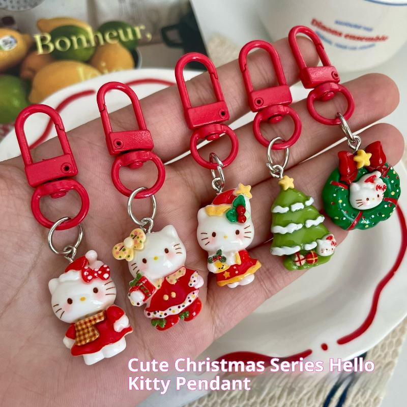 

1/5Pcs Cute Cartoon Christmas Series Hello Kitty Keychain Sweet Bag Pendant Accessories Christmas Party Birthday Friends Gift