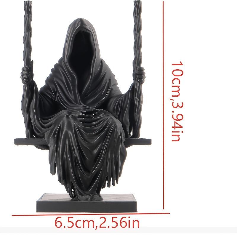 Schwingende Sensenmann-Statue Premium-Harz Schwarze Kapuze Miniaturfigur Gruselige Halloween-Heimregal-Ornament Dekoration