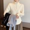 Dames Plus Size Geribbelde Halve Rits Basislaag Top - Figuurcorrigerende Losse Pasvorm voor Herfst/Winter