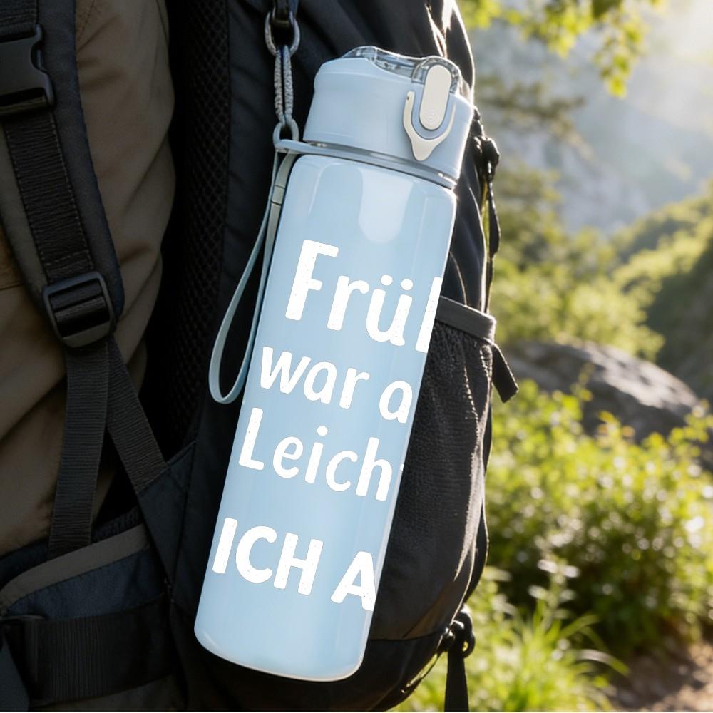 1PC Fathers Day German Slogan 750ml Color Plastic Sports Water Bottle Leakproof Flip Straw Lid Suitable for Sports Office Home Use
