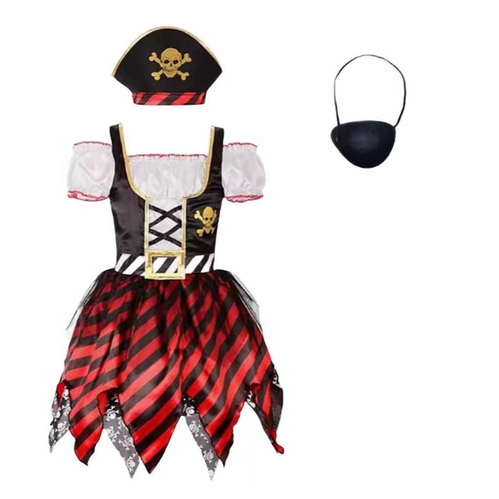 Dětský pirátský kostým Obsahuje šaty, klobouk a pásku přes oko Dětský pirátský outfit pro Halloween, hraní rolí a tématické večírky