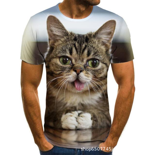 New Men's Short Sleeved T-shirt Cat Series 3D Printed Short Sleeved T-shirt
