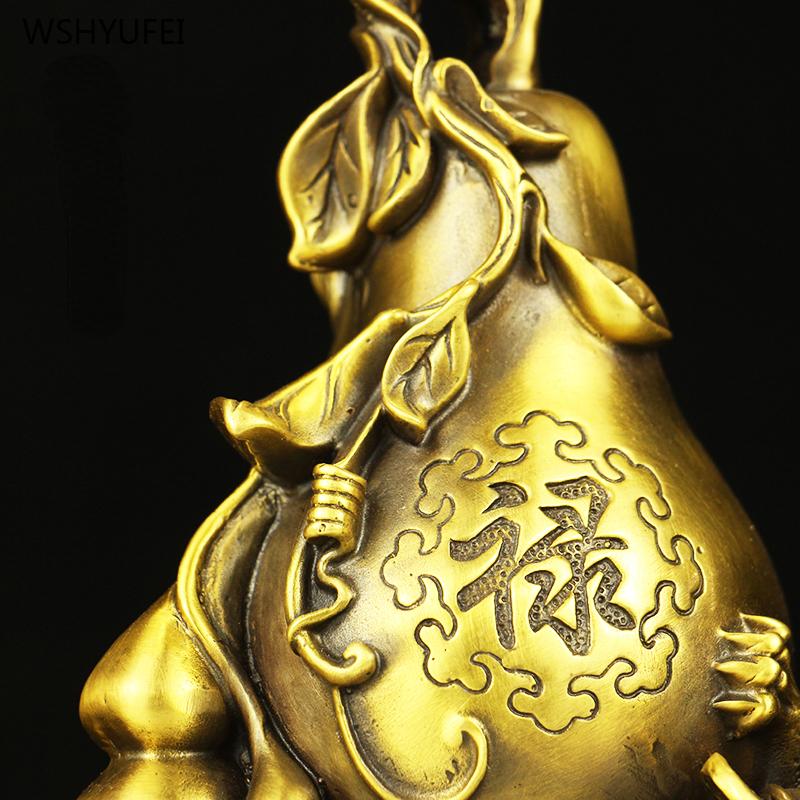 Copper Gourd and Pixiu Ornaments Crafts Home Decoration Feng Shui Accessories Housewarming Gift Sculpture Decor Attract Wealth