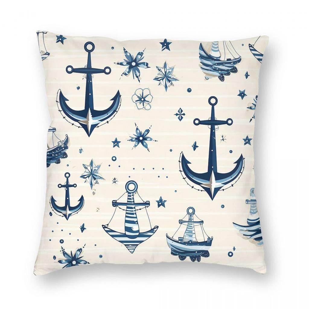 Sailboat Anchor Marine Printed Square Pillowcase Pillow Cover Cushion Throw Pillow for Home Bedroom Car