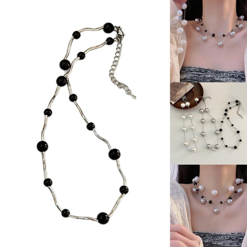 Unique Imitated Pearls Neckchains Stylish Clavicle Chain Adornment Beaded Necklace Party Neck Jewelry for Women Girls