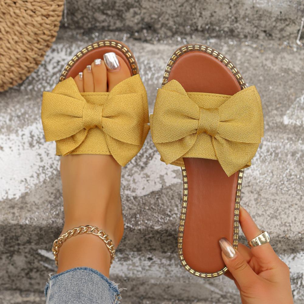 Fashion Women Slippers Outdoor Sandals Trend Summer Bow Shoes Women Flat Plus Size Slippers Lightweight Slides Women