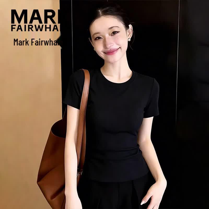 MARK FAIRWHALE Women s Slim Fit Solid Round Neck T-Shirt M чёрный
