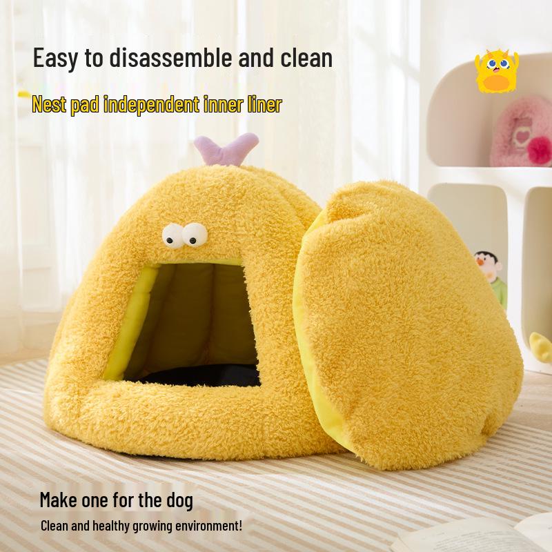 Zimowe półzamknięte legowisko dla zwierząt - Wzór Małego Potwora