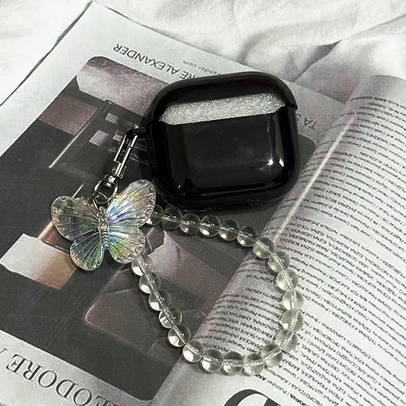 White butterfly, crystal chain, suitable for Apple 1/1 generation Pro full series Bluetooth headset butterfly black case cover