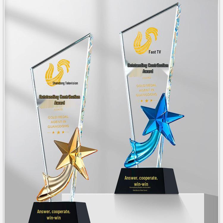 Colorful Crystal Star Trophy for Outstanding Employee Recognition