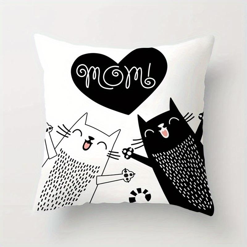 Home Decor Cute Black and White Cat Pattern Pillows Pattern Cushion Cover Suitable for Sofa Bedroom Car Pillow Cover
